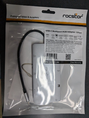 New Rocstor Y01H01-AG Premium 9 Port USB-C Hub