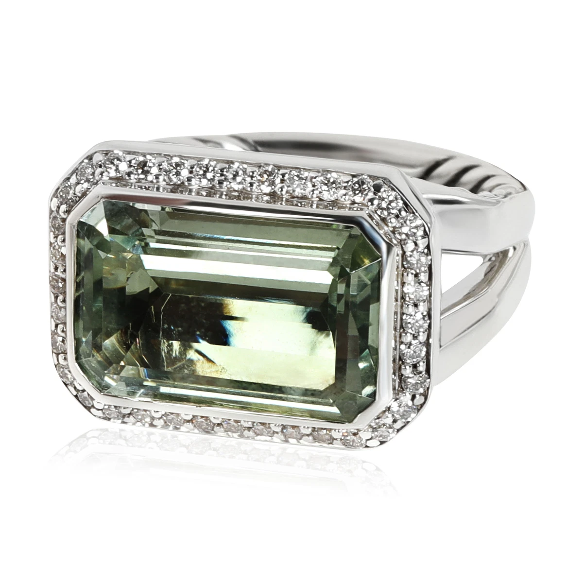 David Yurman Novella Prasiolite Diamond Ring in Sterling Silver