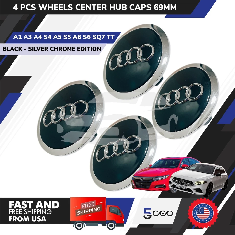 ЦЕНТРАЛЬНЫЕ КОЛПАКИ СТУПИЦЫ КОЛЕСА AUDI SILVER CHROMO 4 ШТ 69 ММ ОБОД TAPA B0601170A ОТ ОРИГИНАЛЬНОГО ПРОИЗВОДИТЕЛЯ. - Изображение 2 из 4