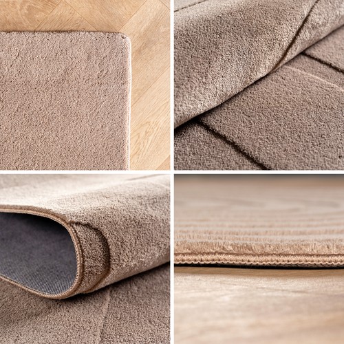 Skandinavischer Teppich Boho Design Einfarbig Beige und Creme Waschbarer Teppich - Bild 3 von 12