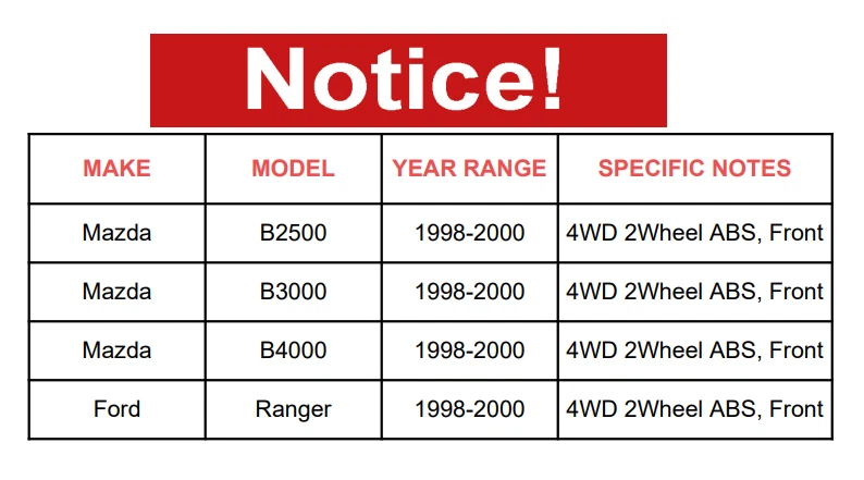 Cojinete de cubo de rueda delantera 4x4 4x4 para Ford Ranger Mazda B3000 B4000 1998-2000 Foto 2 de 4