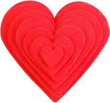 1 to 6 Inch Multi-Size Pack 24Pc Felt Hearts Red 