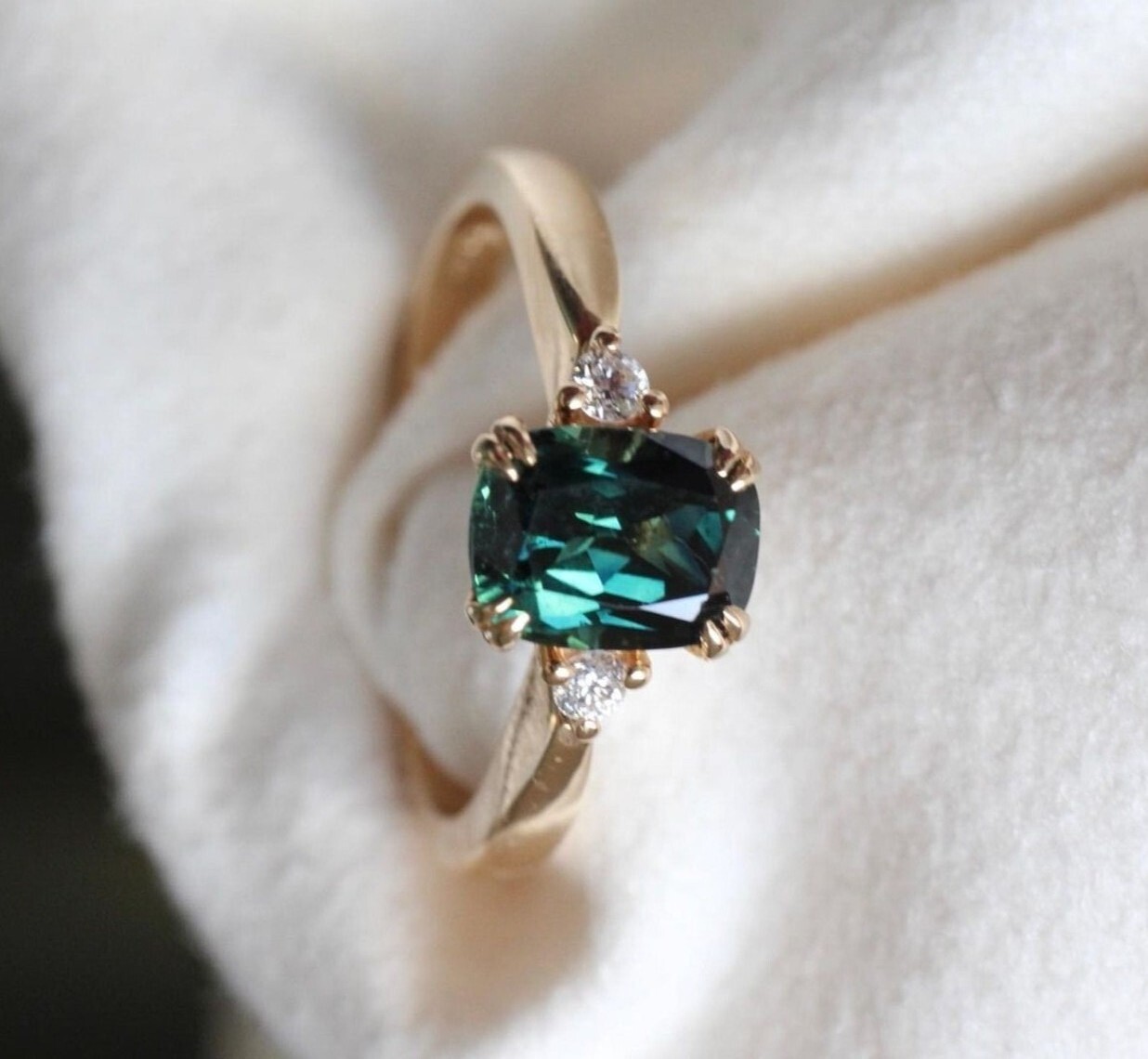 Teal Sapphire Trio Ring in 925 Silver Gold Plated Wedding Gift for Her-image