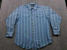 Vintage Panhandle Slim Shirt Mens 16.5 Blue Striped Pearl Snap Cowboy Western