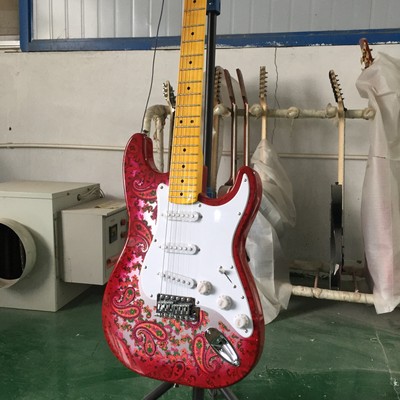 Factory Red paisley 6 String ST Electric Guitar Chrome Parts Tremolo Bridge