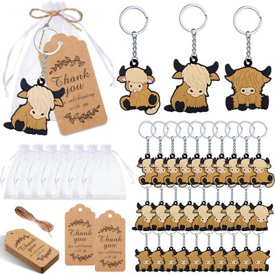 36 Sets Highland Cow Party Favors Baby Shower Keychains for Kids