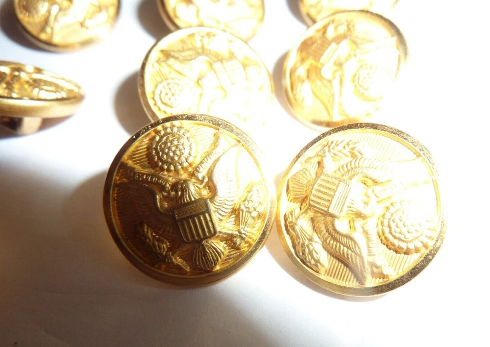 12 Gold Military Eagle Buttons 5/8" Across S-60 - Image 2 of 3