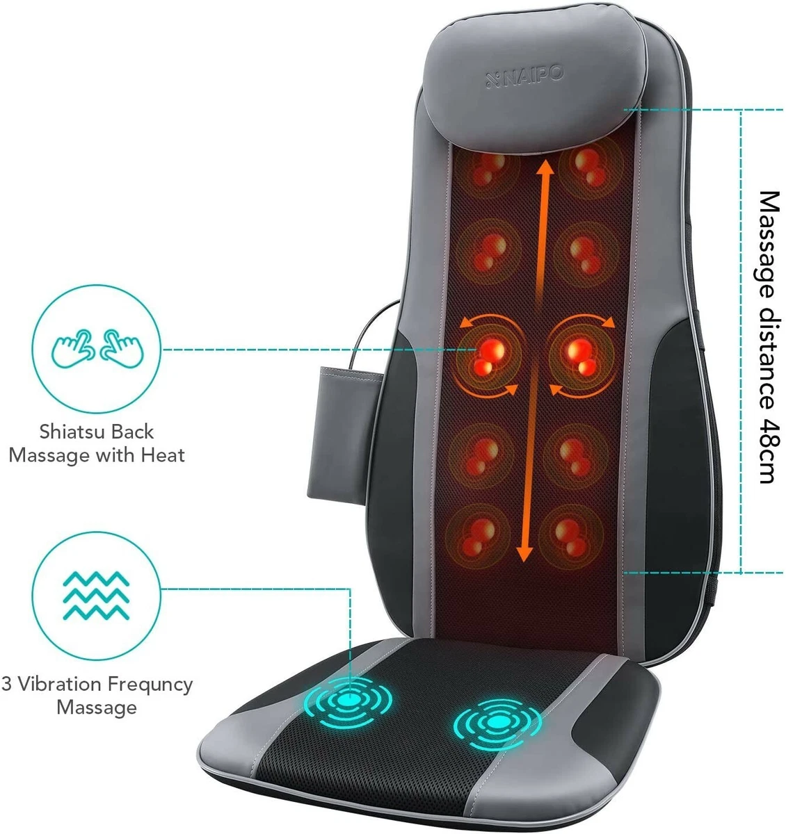 Naipo Shiatsu Massage Cushion with Heat and Vibration, Massage