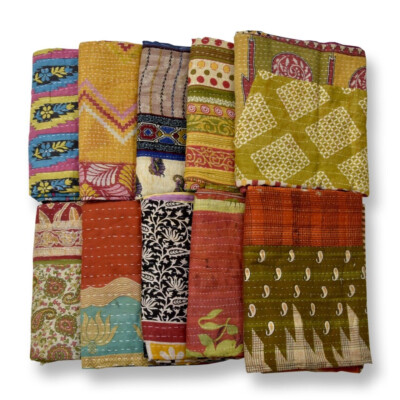 20 PC Wholesale Lot Throw Blanket Kantha Quilt Indian Vintage Cotton Bedspreads