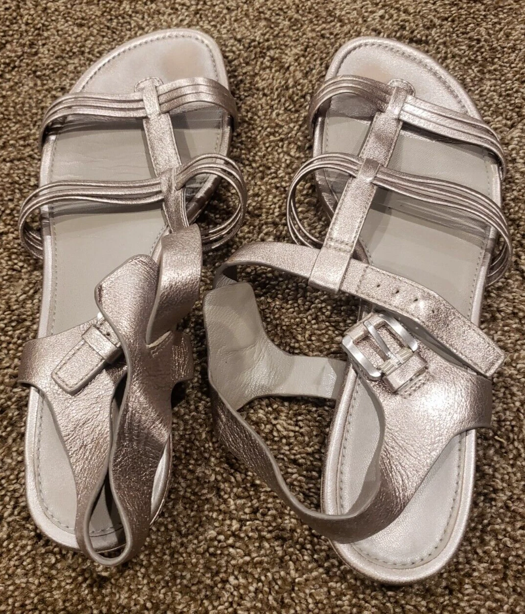 ECCO Odense Ankle Strap Sandals Light Gold Leather Women s EU 39 US 8.5 VGUC
