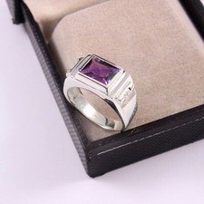 Natural Amethyst  CZ Gemstones with 925 Sterling silver Ring For Men's 65R