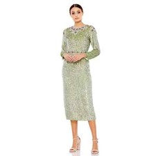 Mac Duggal 93568 Floral Beaded Tea Length Dress in Sage Size 8 NWT!