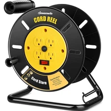 Heavy Duty Extension Cord Storage Reel with 4 Grounded Outlets - 100ft Capacity
