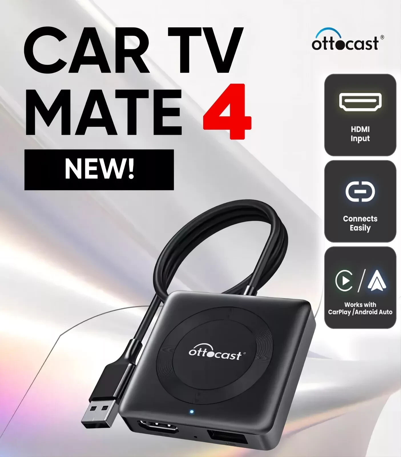 Ottocast Car TV Mate HDMI Multimedia Adapter Wireless Carplay&Android Auto *US