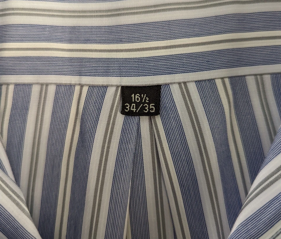 Camisa de vestir a rayas azul/blanco/gris Joseph & Lyman para hombre talla: 16 1/2" 34/35" Foto 4 de 4