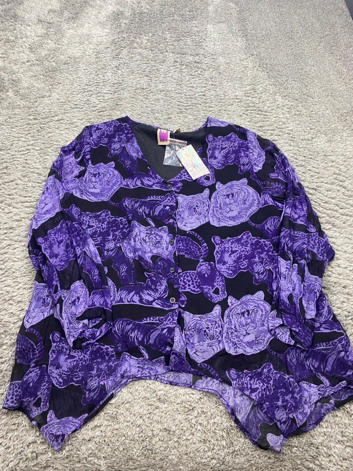 Original Anthony Top Women 1X Purple Velvet Burnout Floral Asymmetric Blouse NWT