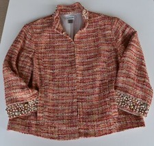 CHICO'S TWEED JACKET MULTICOLORED IN HUES OF PINK  TAN, BEADED - SIZE 2
