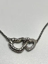 Authentic david yurman sterling silver double heart necklace with diamonds