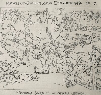 c1849 MANERS & CUSTOM OF YE OLD ENGLAND - STEPLE CHASE Original Antique Print