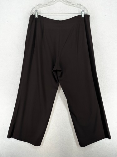 EILEEN FISHER Pants PL Stretch Viscose Virgin Wool Crepe Wide Side Zip Brown - Picture 2 of 17