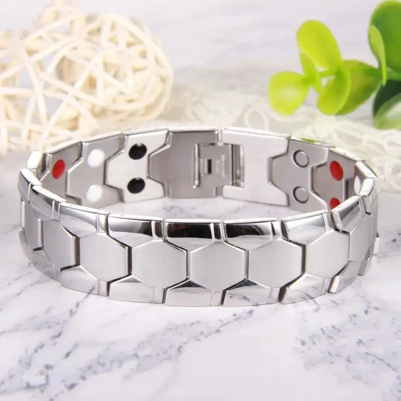 Preciosa Pulsera Magnética Equilibrio Energía Potencia Artritis Alivio del Dolor Hombres Plateada Foto 3 de 4