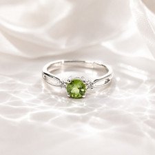 Natural Peridot  CZ Round Shape Gemstone Solid 925 Sterling Silver Ring