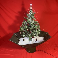 Paper Destiny Snowing Christmas Tree Umbrella Base Green 32” / Music Lights