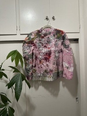 Zara Tie Dye Blouse Size L   With Decoration Lace Trim. Light Fabric