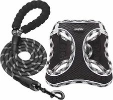 haapaw Dog Harness with Leash Set, No Pull Adjustable Reflective M, Black