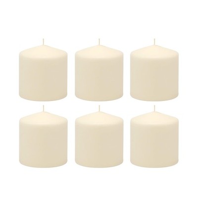 6 Pack Tall 3 x 3 Inch 18 Hour Long Burning Unscented Ivory Wax Pillar Candles