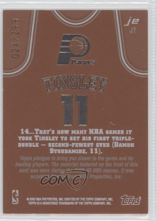 2002-03 Topps Jersey Edition Copper /299 Jamaal Tinsley #jeJT - Image 2 of 2
