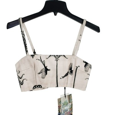 NEW Isla & White Jungle Print Crop Top Cream Black Boho Resort Vacation Chic