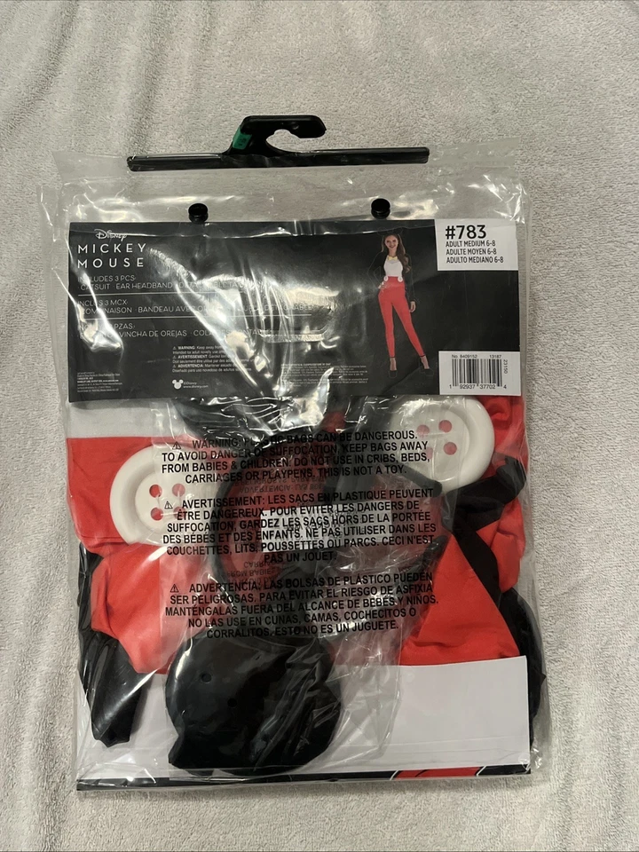 Disney Mujer Adulto Mediano 6-8 Mickey Mouse Halloween Disfraz 3 Piezas Mono Foto 2 de 3