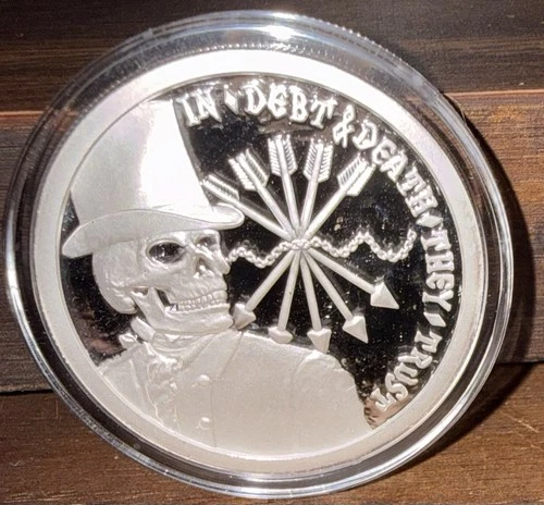 1 OZ 99.9% Pure Silver In Debt And Taxes They Trust SBSS Proof Round