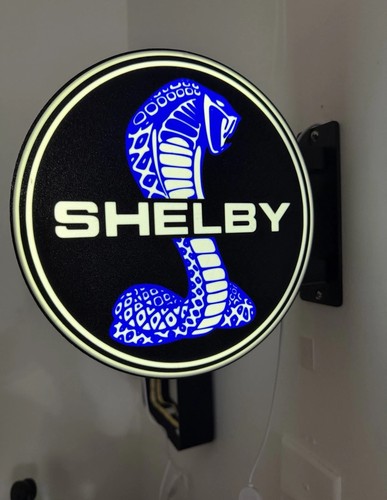 SHELBY Cobra Round LED Lighted Wall Sign w/ Mounting Bracket, Black/Blue/White