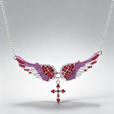 Angel Wings Cross Pendant Necklace Diamond Encrusted Clavicle Chain