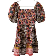 Velvet by Graham & Spencer Smocked Square Neck Puff Sleeve Floral Mini Dress XS