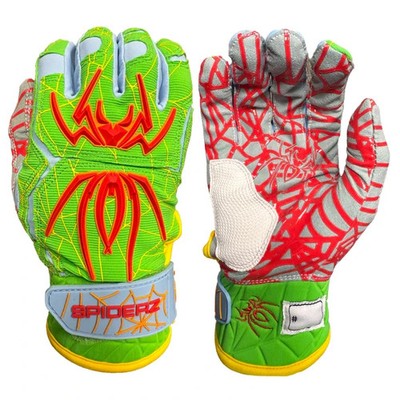 Spiderz HYBRID Batting Gloves - Neon Green/Red/Columbia Blue - XL