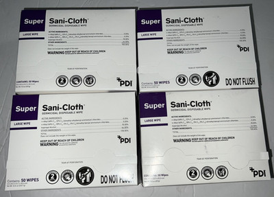 4 BOXS PDI Super Sani-Cloth Large Disinfecting Wipes 5'' x 8'' (H04082) 200 Wipes