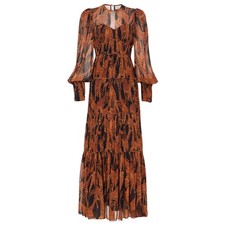 FARM Rio Giraffes Puff Sleeve Maxi Dress in Brown Multi, Size XS