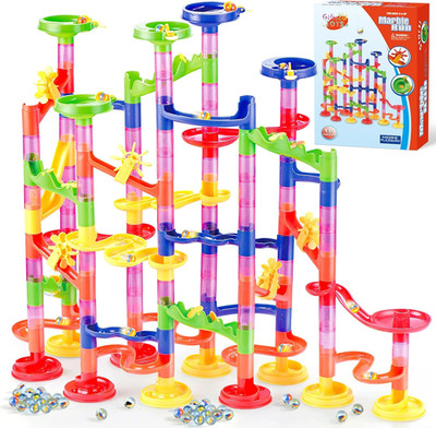 Marble Run Toy, 130Pcs Educational Construction Maze Block Toy Set with Glass Ma