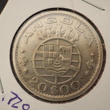 Angola 1952 20 Escudos - Nice Silver Coin - FREE SHIPPING! C3994