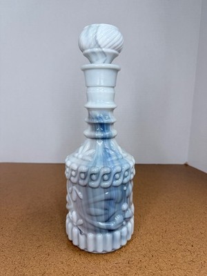 Vintage 60 s Jim Beam White Milk Glass Bonded Beam Whiskey Decanter Bottle