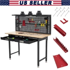 60" Heavy Duty Workbench w/Drawers & Pegboard, 2000Lbs Garage Work Table Bench