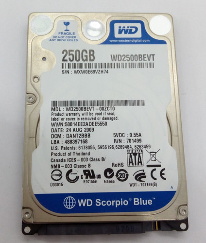 WESTERN DIGITAL ***WD2500BEVT*** 250GB*** SATA HDD Notebook 2,5 Zoll #NFP1759