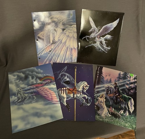 Lot Of 5 Vintage Mead Susan J Dawe Folders Fantasy, Unicorn, Pegasus, 80s 90s