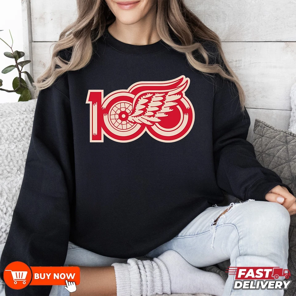 Detroit Red Wings 100th Anniversary 1926-2026 Sweatshirt - Full Color, Full Size - Image 2 of 4