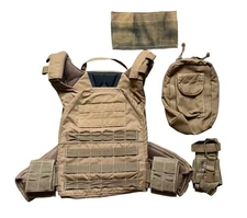 Tactical Tailor Fight Light Plate Carrier Coyote Tan Sz Large + Pouches, 1st Gen