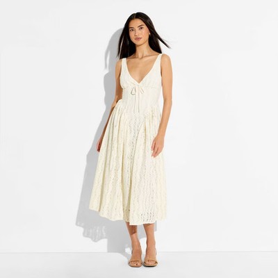 Women's Midi Lace Basque Empire Waist Dress - Wild Fable