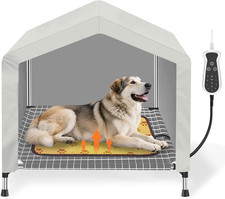 Heated Elevated Dog House for Medium Dogs - with 9-Level Adjustable Heating Pad,